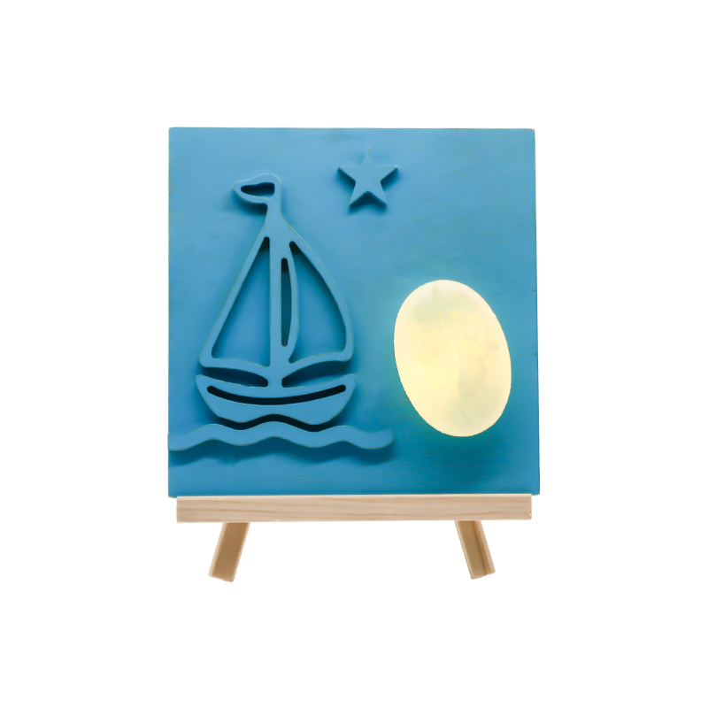 Lampada in legno intagliato di bambù per barche a vela color oceano - Cottura all'ombra della vela