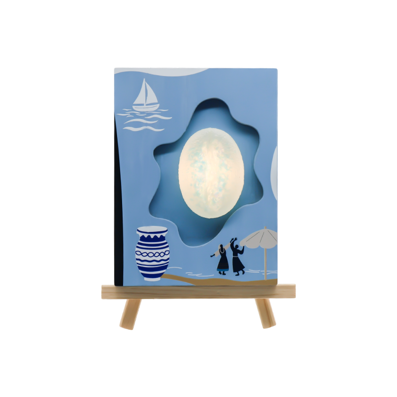 Lampada artistica in legno a rilievo con chicchi di caffè Ocean Wind Turing, luce dell'amore del mare