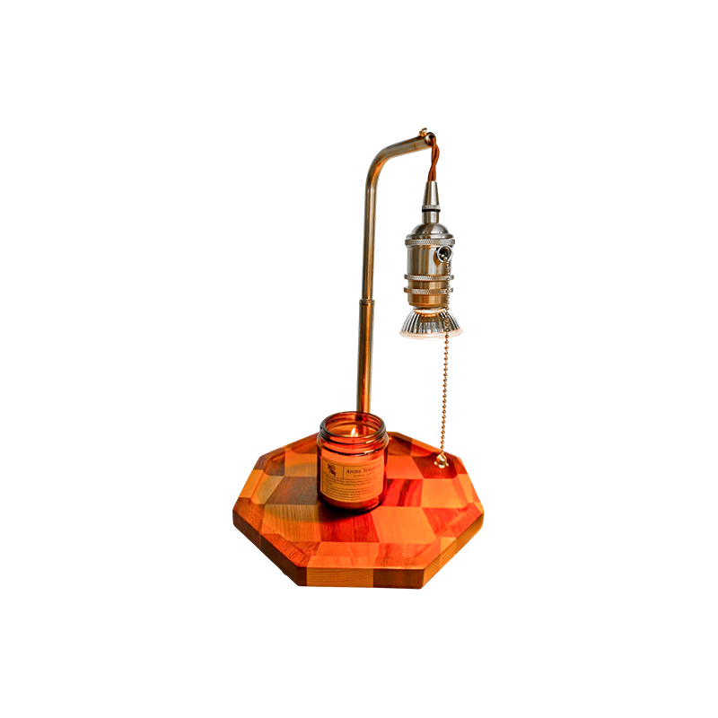 Lampada scaldacandele retrò con ottone e legno - Alba dorata
