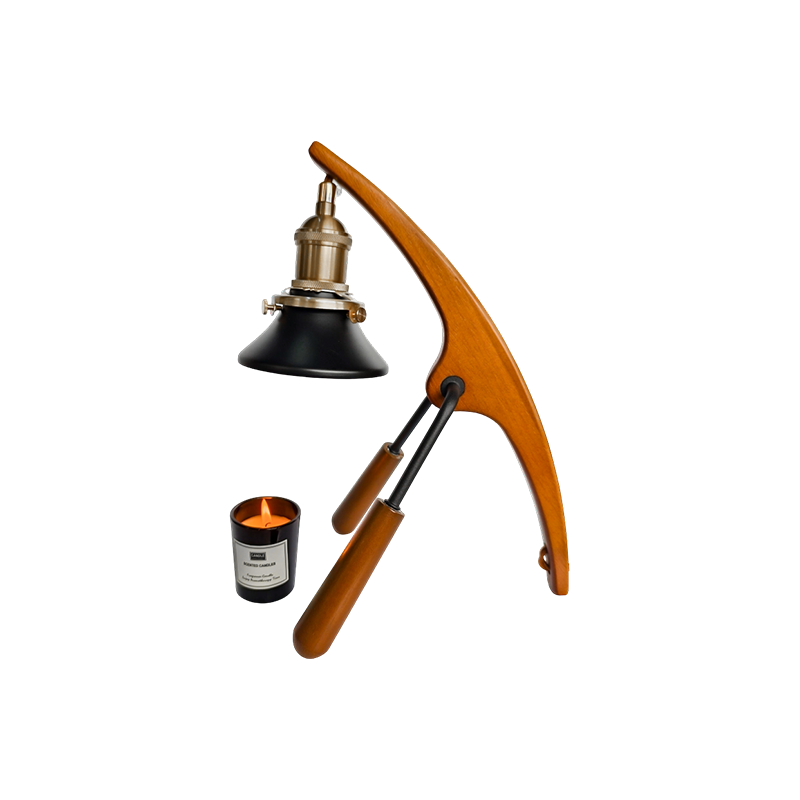 Lampada Scaldacandela Con Braccio Curvo In Legno - Arc Glow