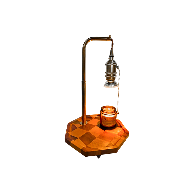 Lampada scaldacandele retrò con ottone e legno - Alba dorata